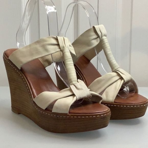 ALDO PLATFORM WEDGE WHITE FAUX LEATHER T-STRAP SANDALS SIZE 39 - Picture 2 of 14